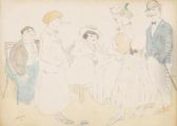 Conversation Oil Painting by Jules Pascin