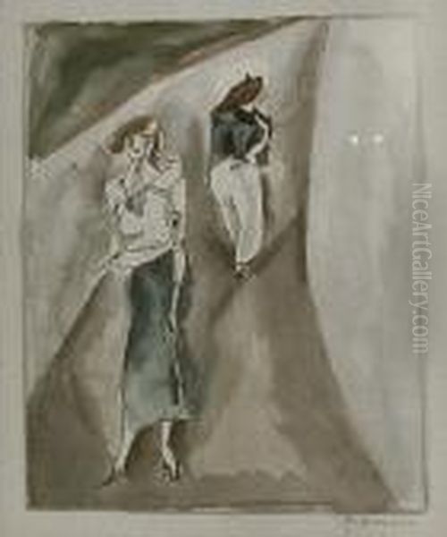 Ink And Gouache Sketch - Oil Painting by Jules Pascin