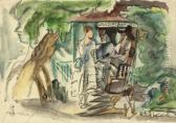 Devant L'auberge A Cuba Oil Painting by Jules Pascin