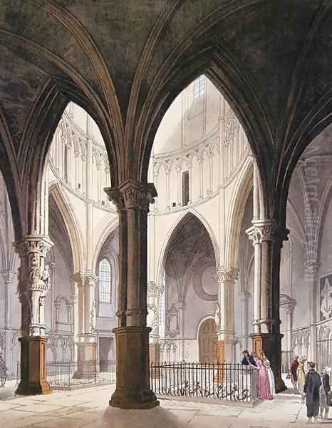 Temple Church, 1809 Oil Painting by T. Rowlandson & A.C. Pugin