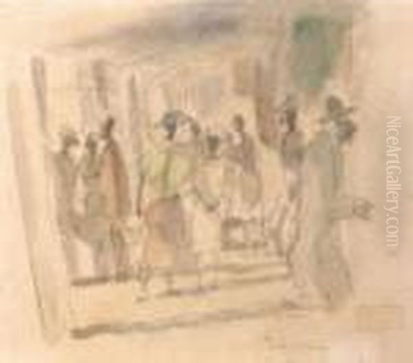 Scene Animee Oil Painting by Jules Pascin