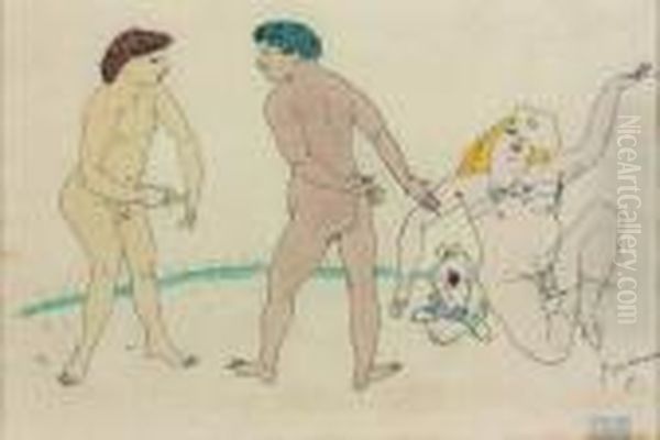 Trois Personnages, Munich Oil Painting by Jules Pascin