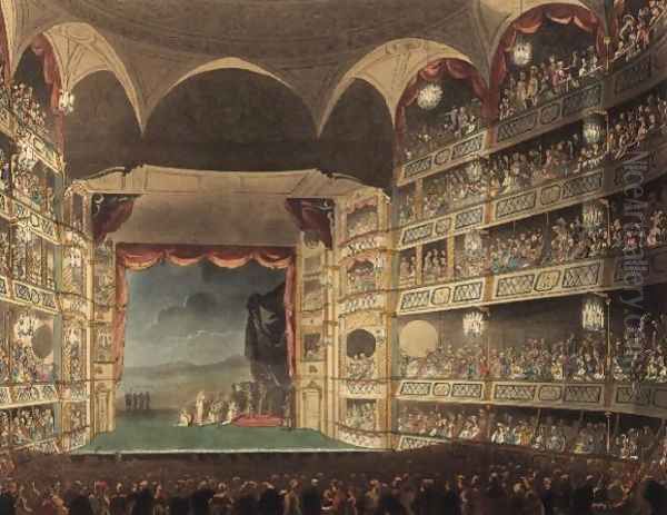 Interior of Drury Lane Theatre, 1808 Oil Painting by T. Rowlandson & A.C. Pugin