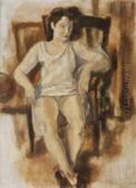 Jeune Fille Dans Un Fauteuil. Oil Painting by Jules Pascin