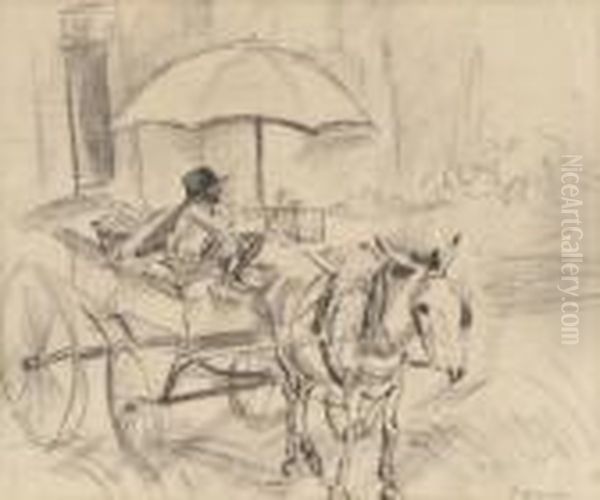 Donkey And Cart With Boy And Market Produce Oil Painting by Jules Pascin