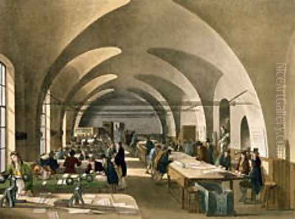 Stamp Office, Somerset House, from Ackermanns Microcosm of London Oil Painting by T. Rowlandson & A.C. Pugin