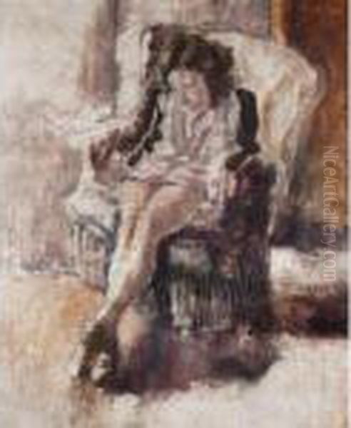 Jeune Fille Assise Oil Painting by Jules Pascin