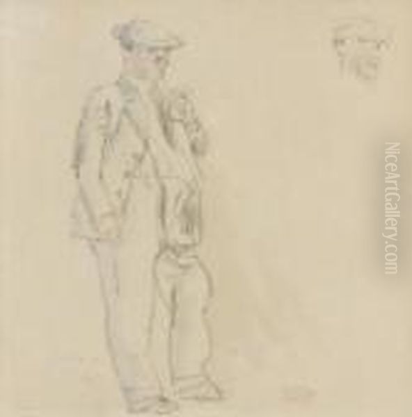 Homme Au Beret Et Etude De Visage Oil Painting by Jules Pascin