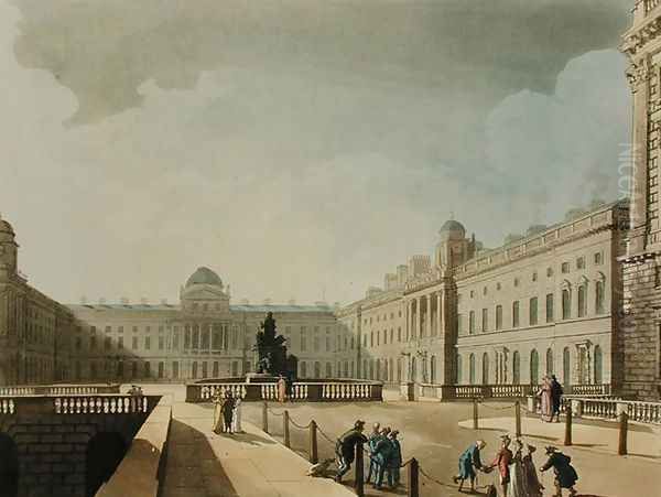 Somerset House, Strand, from Ackermanns Microcosm of London, engraved by John Bluck fl.1791-1819, 1809 Oil Painting by T. Rowlandson & A.C. Pugin