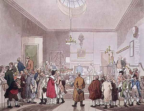 The Betting Post, late 18th century Oil Painting by T. Rowlandson & A.C. Pugin