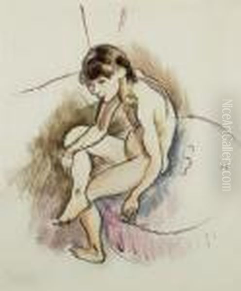 Fillette Assise Oil Painting by Jules Pascin