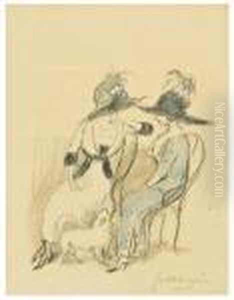 Two Ladies In Discussion Oil Painting by Jules Pascin