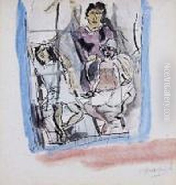 Femme Et Enfants Oil Painting by Jules Pascin