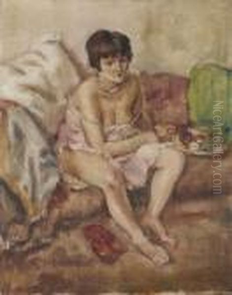 Jeune Femme Au Plat De Fruits (girl With Bowl Of Fruit) Oil Painting by Jules Pascin