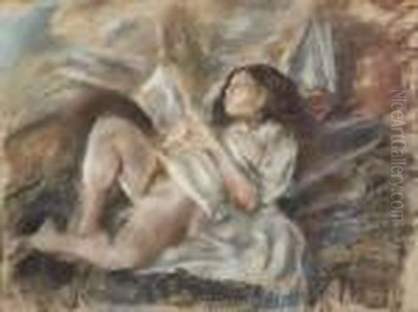 Nude Reading Oil Painting by Jules Pascin