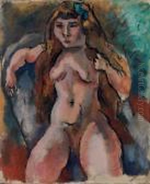 Jeune Fille Au Ruban Bleu Oil Painting by Jules Pascin