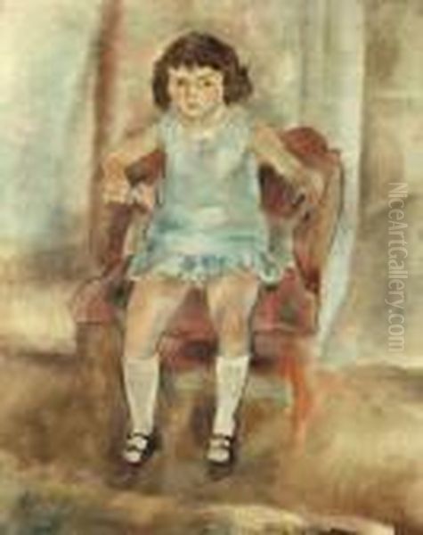 Jeune Fille Assise Avec Un Bouquet Oil Painting by Jules Pascin