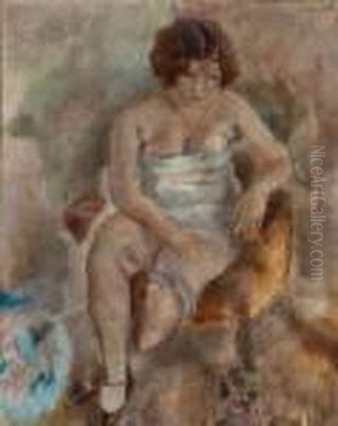 Femme En Chemise Oil Painting by Jules Pascin