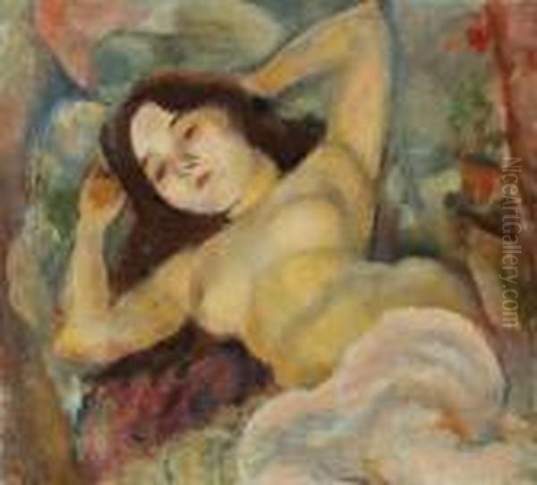 Nu Aux Bras Derriere La Tete Oil Painting by Jules Pascin