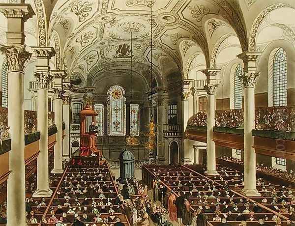 St Martins in the Fields, from Ackermanns Microcosm of London, engraved by Joseph Constantine Stadler fl.1780-1812, 1809 Oil Painting by T. Rowlandson & A.C. Pugin