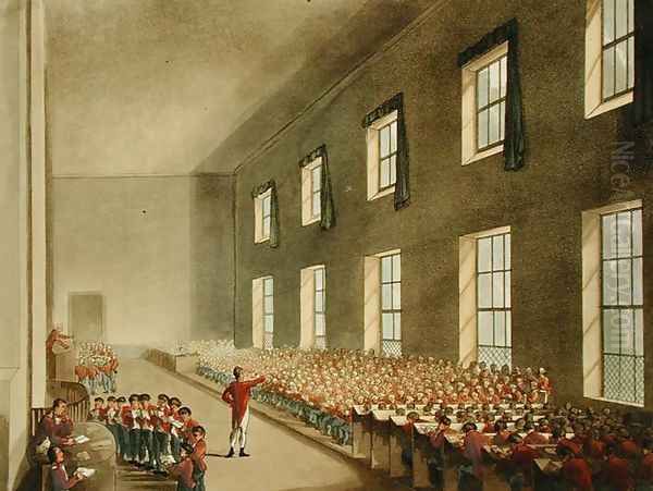 Military College, Chelsea, from Ackermanns Microcosm of London, engraved by Thomas Sunderland fl.1798, 1810 Oil Painting by T. Rowlandson & A.C. Pugin