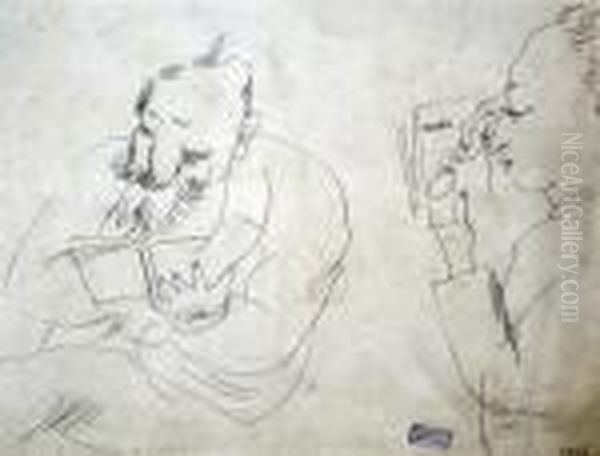 Caricature Of Nathanson And Cocteau Oil Painting by Jules Pascin