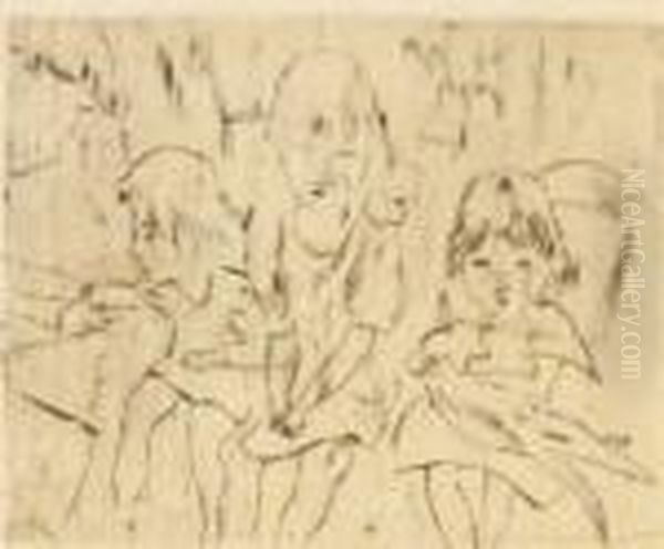 Trois Petites Filles Oil Painting by Jules Pascin