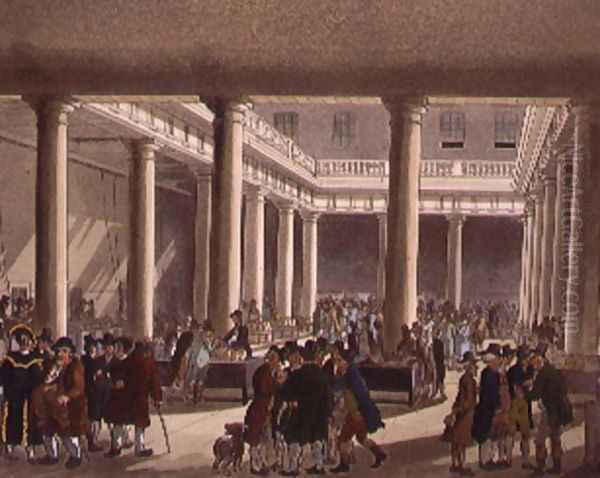 The Corn Exchange from Ackermanns Microcosm of London 1808 Oil Painting by T. Rowlandson & A.C. Pugin