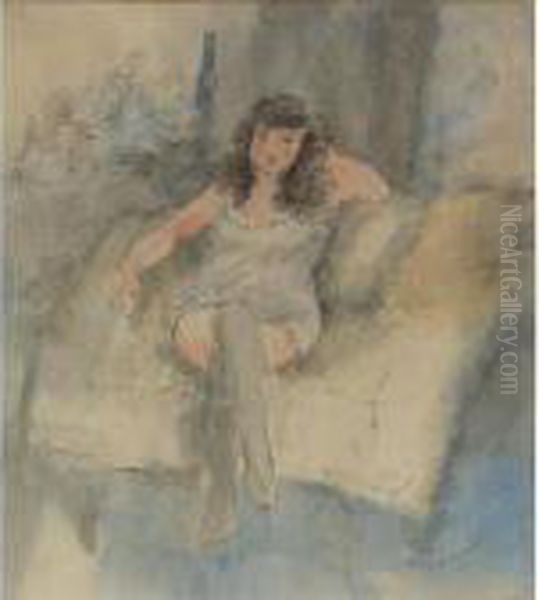 Femme Assis Dans Un Interieur Oil Painting by Jules Pascin