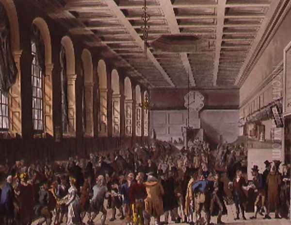 Custom House, the Long Room from Ackermanns Microcosm of London Oil Painting by T. Rowlandson & A.C. Pugin