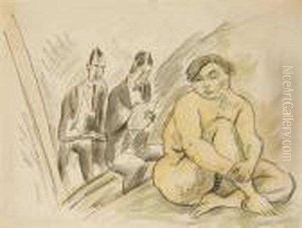 Modele Dans L'atelier (recto); Nu Assis (verso) Oil Painting by Jules Pascin