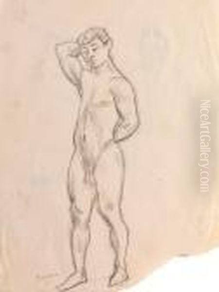 Nu D'homme/homme Dessinant (recto Verso) Oil Painting by Jules Pascin