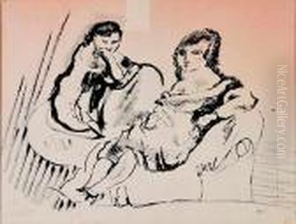 Dames Au Salon Oil Painting by Jules Pascin