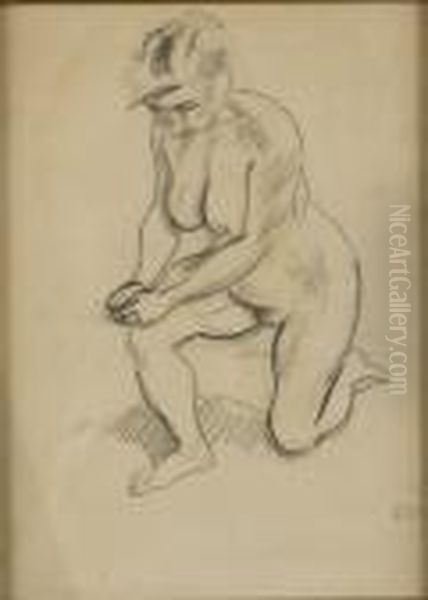 Nude Kneeling Woman Oil Painting by Jules Pascin