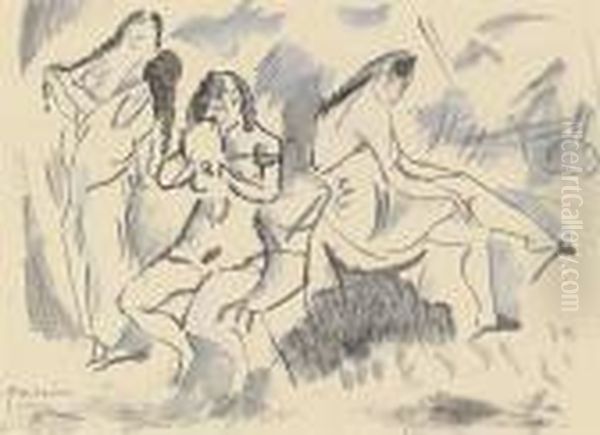 Quatre Filles Oil Painting by Jules Pascin