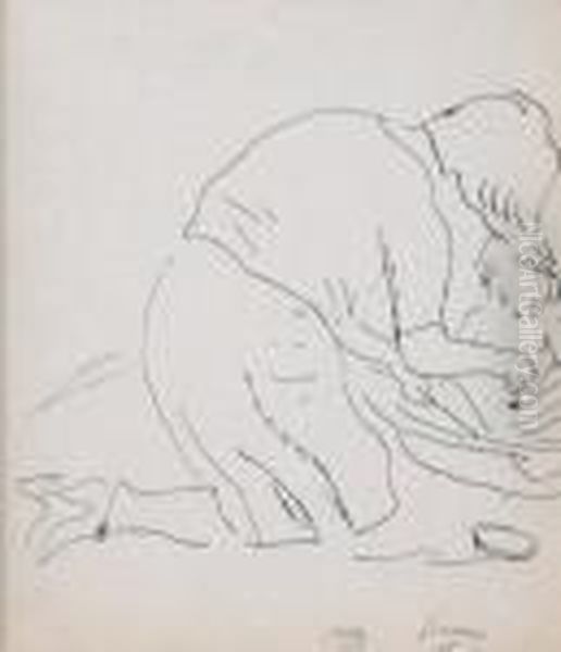 Lucy Krohg Donnant Le Bain A Son Fils Guy Oil Painting by Jules Pascin