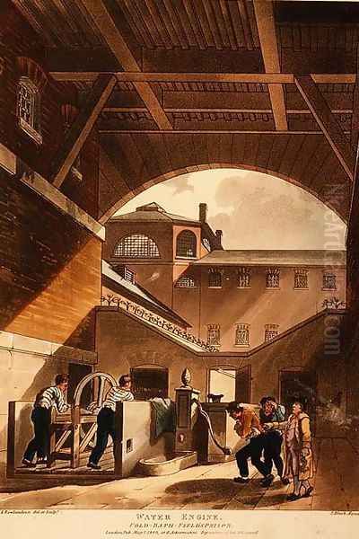 Water Engine, Cold Bath Fields Prison, from Ackermanns Microcosm of London Oil Painting by T. Rowlandson & A.C. Pugin