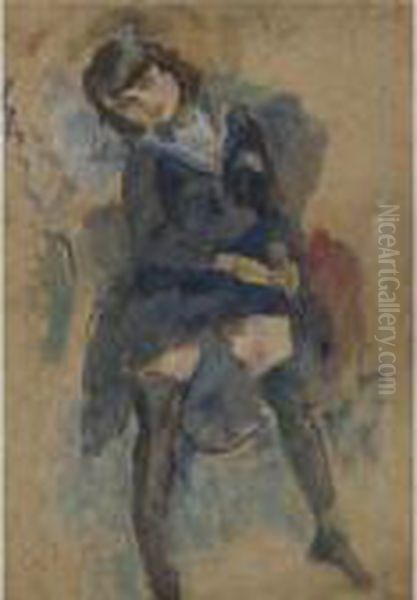 Fillette En Bleu Oil Painting by Jules Pascin