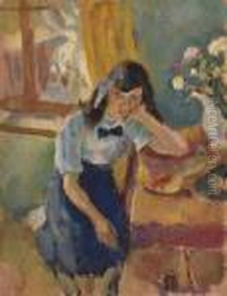 Jeune Fille Accoudee Oil Painting by Jules Pascin