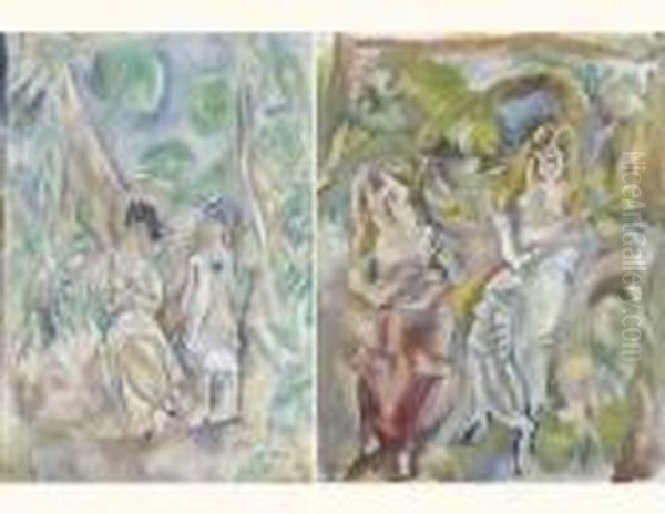 Printemps, 1917 - Deux Femmes Dans Un Paysage Oil Painting by Jules Pascin