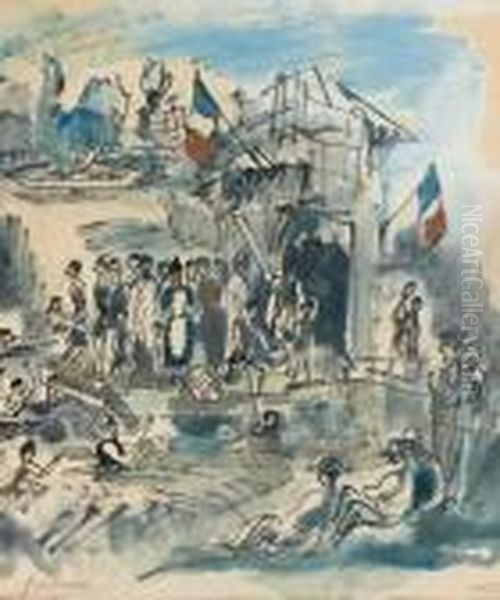 La Baignade Au Quartier Cajun A La Nouvelle Orleans
 Aquarelle, Porte Le Cachet De La Signature Et Le Cachet De L'atelier. Oil Painting by Jules Pascin