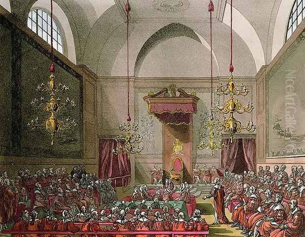 House of Lords from Ackermanns Microcosm of London Oil Painting by T. Rowlandson & A.C. Pugin