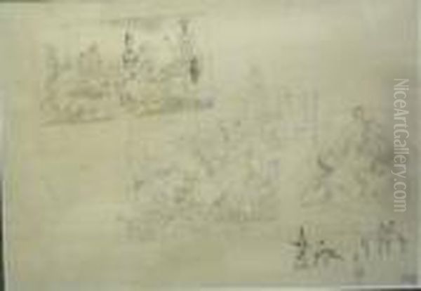 Feuille D'etude, Scene De Cabaret Et De Maison Close Oil Painting by Jules Pascin