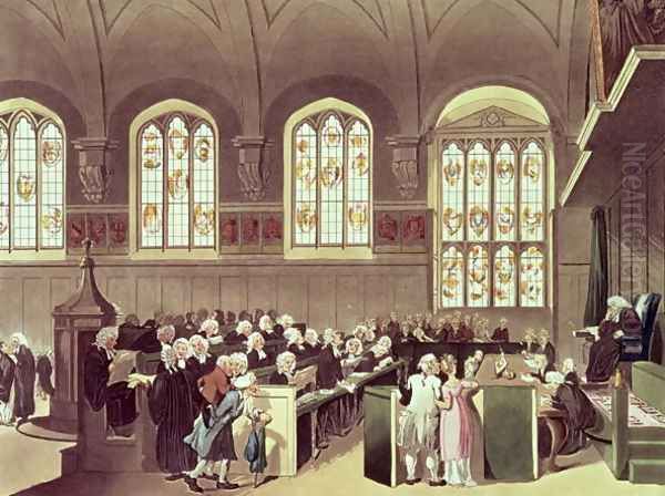 The Court of Chancery, Lincolns Inn Fields, 1808 from Ackermanns Microcosm of London Oil Painting by T. Rowlandson & A.C. Pugin