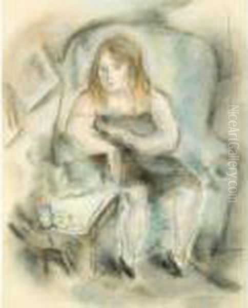 Fille Assise Oil Painting by Jules Pascin