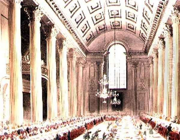 The Egyptian Hall, Mansion House, from Ackermanns Microcosm of London Oil Painting by T. Rowlandson & A.C. Pugin