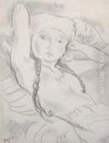 Nu Aux Tresses Oil Painting by Jules Pascin