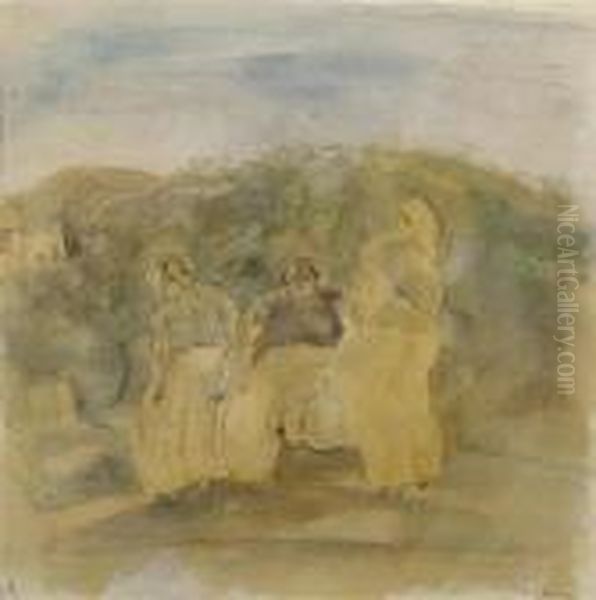 Three Women At The Edge Of The Village. Oil Painting by Jules Pascin