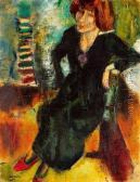 Hermine En Noir Oil Painting by Jules Pascin