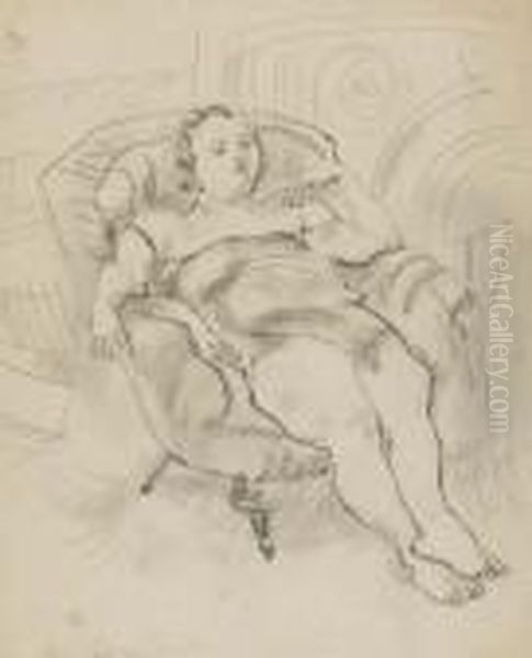 Woman In An Armchair Oil Painting by Jules Pascin